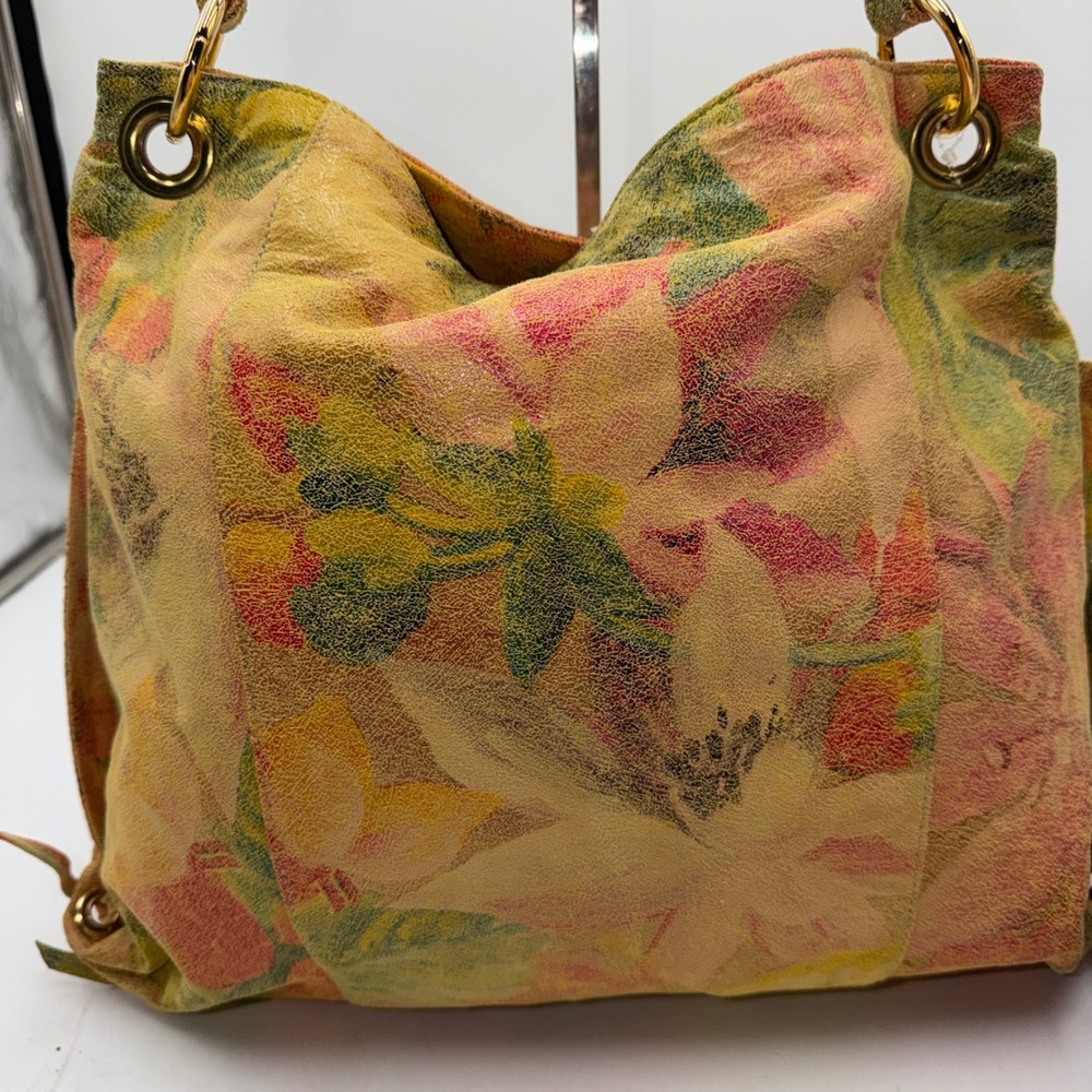 Floral Multicolor Italian Leather Shoulder Bag - Picture 3 of 11